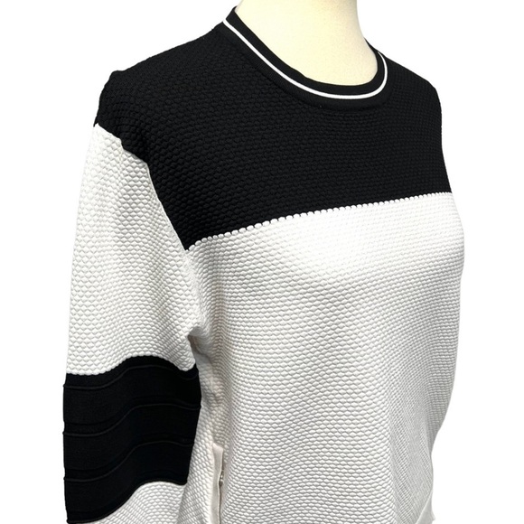 Jonathan Simkhai Black & White Side Snap Colorblock Textured Sweatshirt Medium - Picture 4 of 12